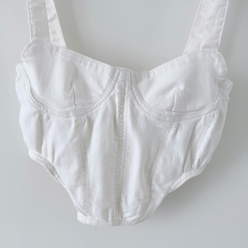ZARA White Corset Bustier Crop Top Structured Stretch Cotton Size S - Picture 6 of 15